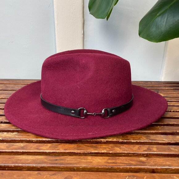 NWT INC International Concepts Wool Horse-Bit Band Wine Panama Hat - Picture 2 of 9